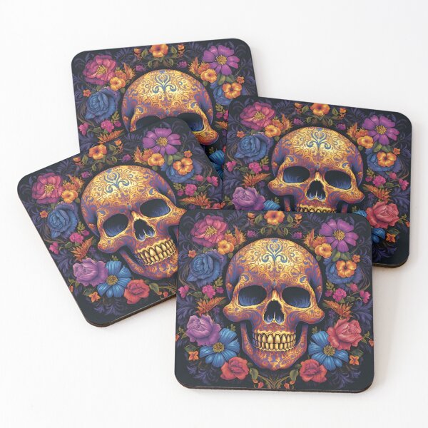 Item preview, A bronze skull pattern covered with flowers designed and sold by AxelrodCN.