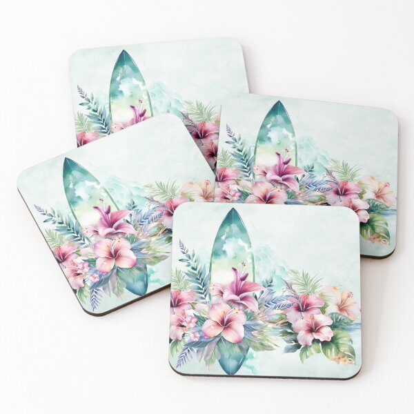 Aperçu de l'œuvre Planche de surf hawaïenne et Hibiscus créée et vendue par J Marielle Designs.