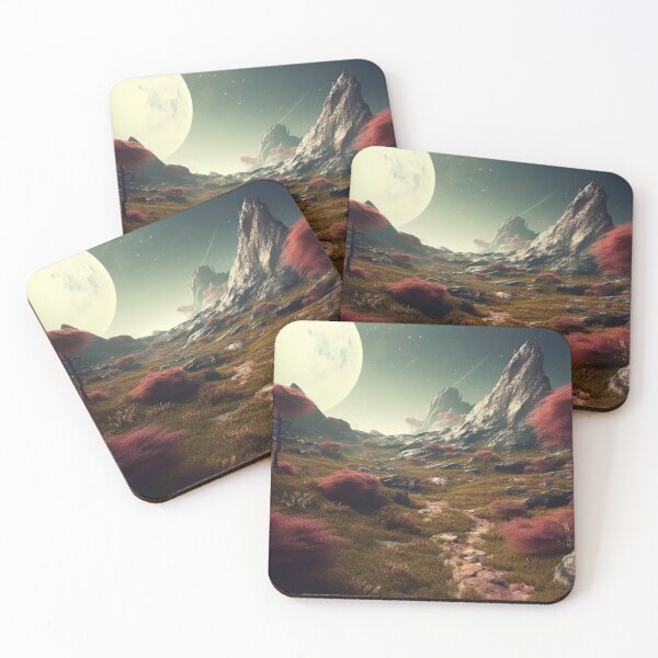 Item preview, Vibrant Mountainous Alien Landscape, Colorful Fantasy with Red Trees and Green Moss - Digital Art Perfect for Whimsical Sci-Fi Lovers designed and sold by stateofhuman.