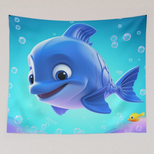 Item preview, small animated baby dolphin in the depths of the blue sea designed and sold by DigitalPixelize.