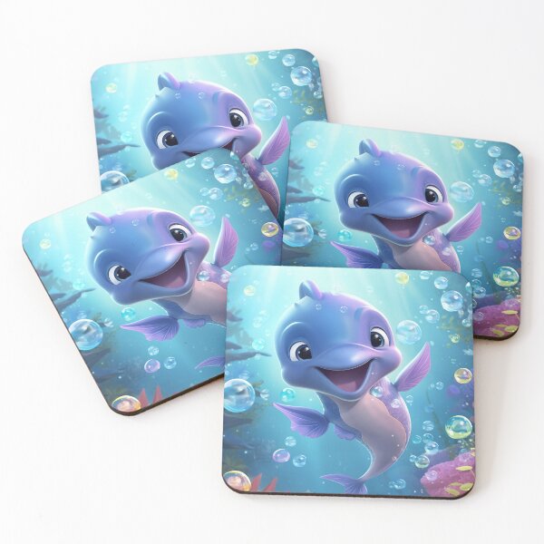 Item preview, animated happy baby dolphin in the depths of the ocean designed and sold by DigitalPixelize.