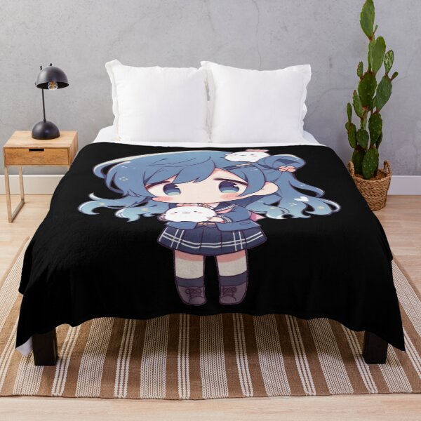 Item preview, Blue Haired Anime Chibi w/ Plushies designed and sold by ScarletClover.