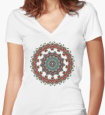 Mandala Christmas Pug Women's Fitted V-Neck T-Shirt