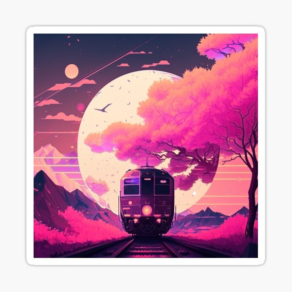 Item preview, pop art train and portal with mountain landscape and distorted reality designed and sold by BuickRasDesign.