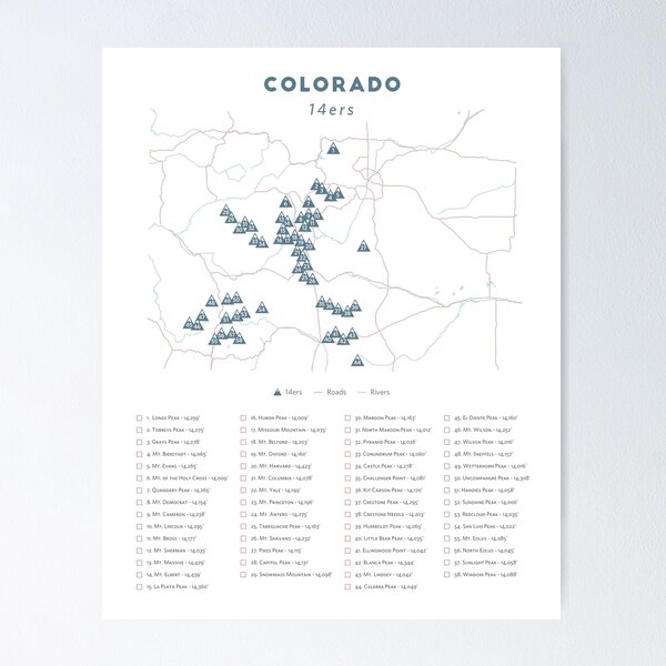 Item preview, Colorado 14ers Checklist Map designed and sold by MappyPaths.