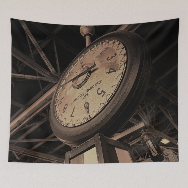 Item preview, Tan Brown Coffee Sepia Tone Vintage Industrial Analog Metal Hamilton Clock checker old rust in Warehouse Modern Photograph designed and sold by ARTbyABACCUS.