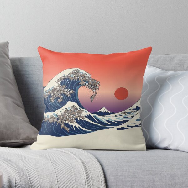 The Great Wave of Sloth Throw Pillow