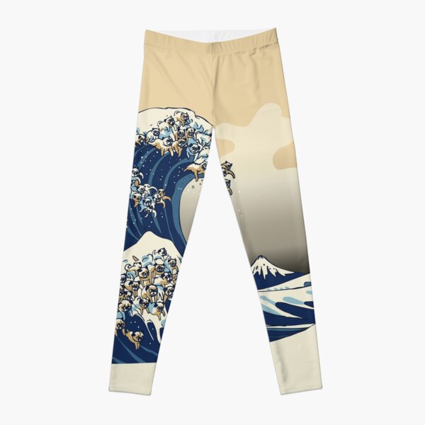The Great Wave of Pugs Vanilla Sky Leggings
