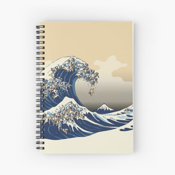 The Great Wave of Pugs Vanilla Sky Spiral Notebook