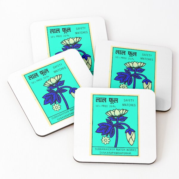 Item preview, Vintage white lotus safety matches matchbox advertising poster in light blue and Egyptian blue designed and sold by Jéanpaul  Ferro.
