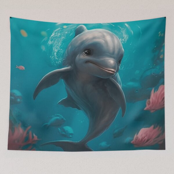 Item preview,  digital animated baby dolphin in the depths of the ocean designed and sold by DigitalPixelize.