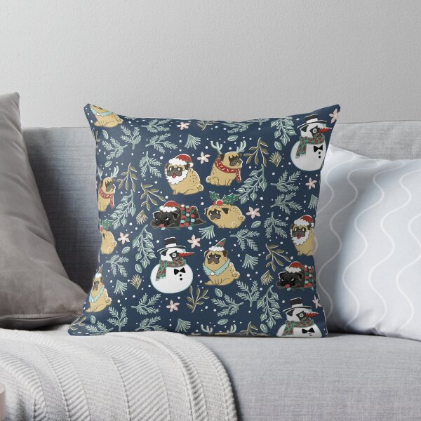 Christmas Pugs Throw Pillow