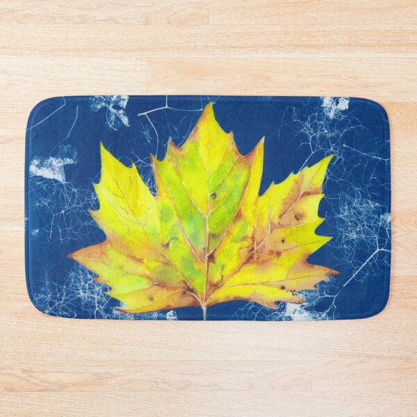 Item preview, Yellow watercolour autumn leaf on a blue cyanotype background designed and sold by Zoya Makarova.
