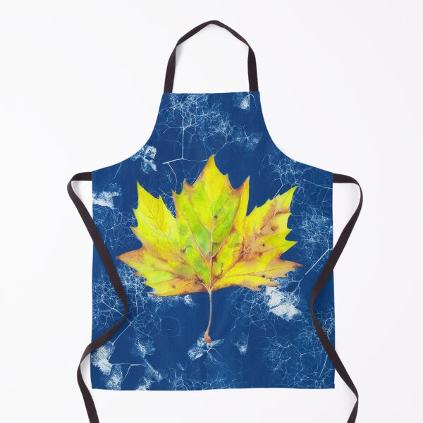 Item preview, Yellow watercolour autumn leaf on a blue cyanotype background designed and sold by Zoya Makarova.
