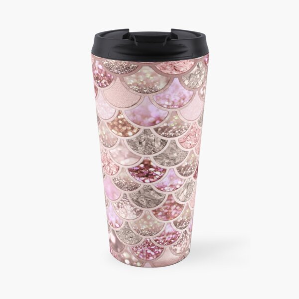 Rosegold Pink Sparkle Faux Glitter Mermaid Scales Travel Mug