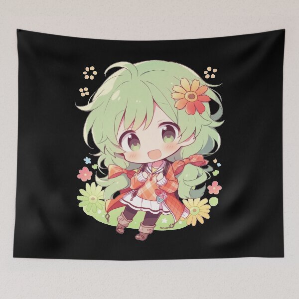 Item preview, Green Haired Anime Chibi w/ Flowers designed and sold by ScarletClover.