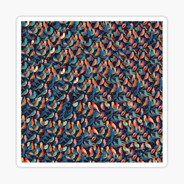 Vibrant Wings: A Kaleidoscope of Colorful Birds in Harmonious Repetition Sticker