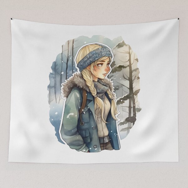 Item preview, Blonde girl hiking in the winter woods with headband designed and sold by theforestfairy.