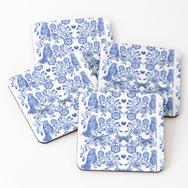 Item preview, Blue and white floral bird print  designed and sold by Nathanfulks551.