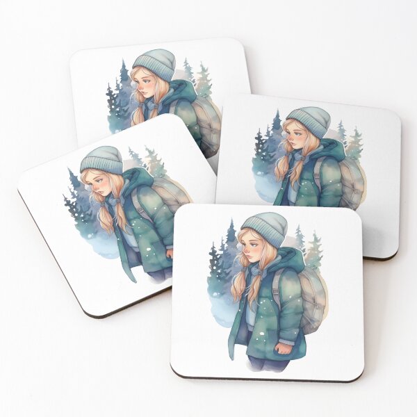Item preview, Blonde girl hiking in the winter woods designed and sold by theforestfairy.