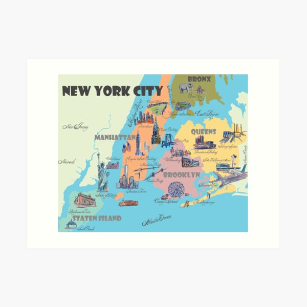 New York City NY Highlights Map Art Print