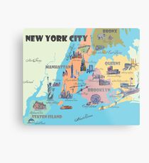 New York City NY Highlights Map Metal Print