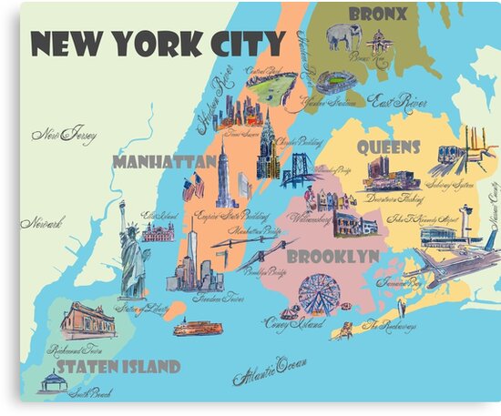 U0026quot New York City Ny Highlights Map U0026quot  Canvas Print By