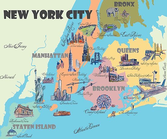 New York City Ny Highlights Map Photographic Print By Artshop77