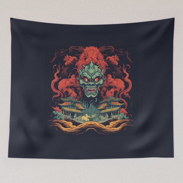 Item preview, Flaming Gaze: The Demon's Stare - Asian-Inspired Motifs, Psychedelic Landscapes, Etam Cru Influence, Traditional Vietnamese Elements, Fantastical Ruins designed and sold by Bee Happy Creative™.
