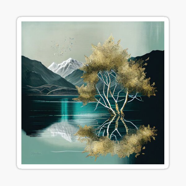 Green Mountain Lake with Golden Trees Sticker
