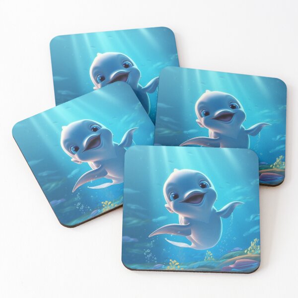 Item preview, animated happy baby dolphin in the depths of the ocean designed and sold by DigitalPixelize.