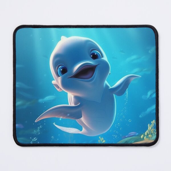 Item preview, animated happy baby dolphin in the depths of the ocean designed and sold by DigitalPixelize.