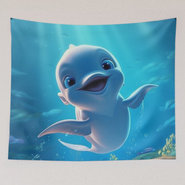 Item preview, animated happy baby dolphin in the depths of the ocean designed and sold by DigitalPixelize.