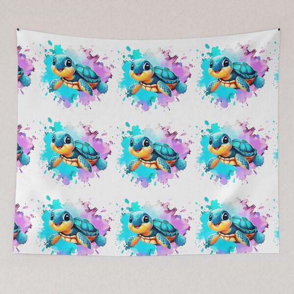 Item preview, Super cute baby sea turtle with splash painting background designed and sold by ArtandSmile.