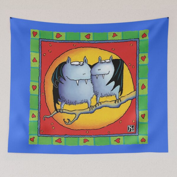 Item preview, two bats, very much in love, and a full moon designed and sold by jukico.