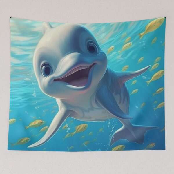 Item preview, cute dolphin digital art designed and sold by DigitalPixelize.