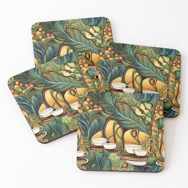 Item preview, Art Nouveau Coffee Cup Drink Pattern designed and sold by druidwolfart.
