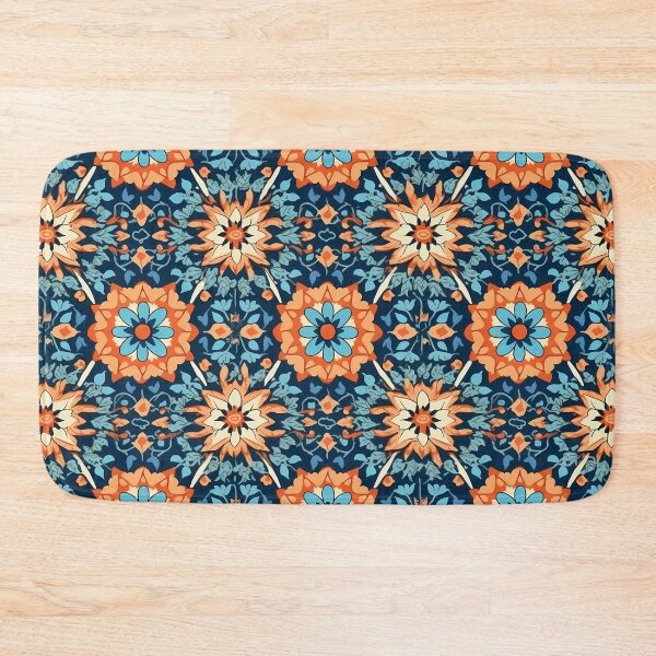 Item preview, Patrón floral azul y naranja designed and sold by GiveMeMood.