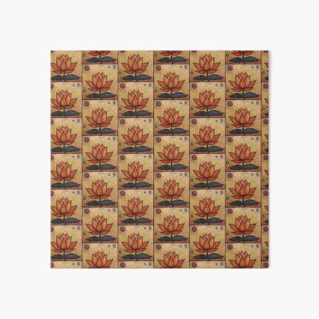 Folk Art Orange Lotus Flower Tile Pattern Art Board Print