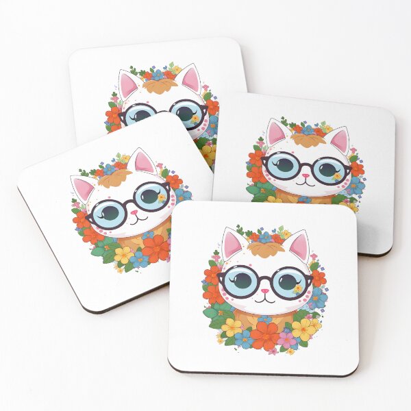 Item preview, Happy Little Cat Wearing Glasses with Flowers designed and sold by Wonder Of Light.