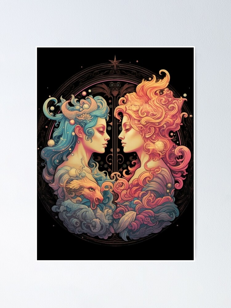 Gemini Fire and Water Zodiac Harmony Poster