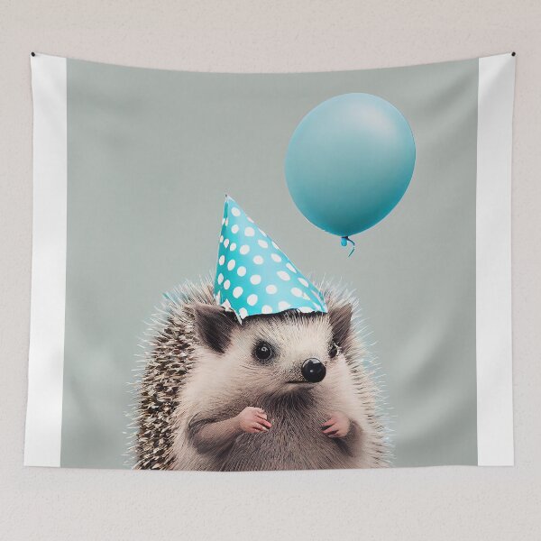 Item preview, hedge with a party hat and a balloon prickly celebrate  designed and sold by miraclemeows.