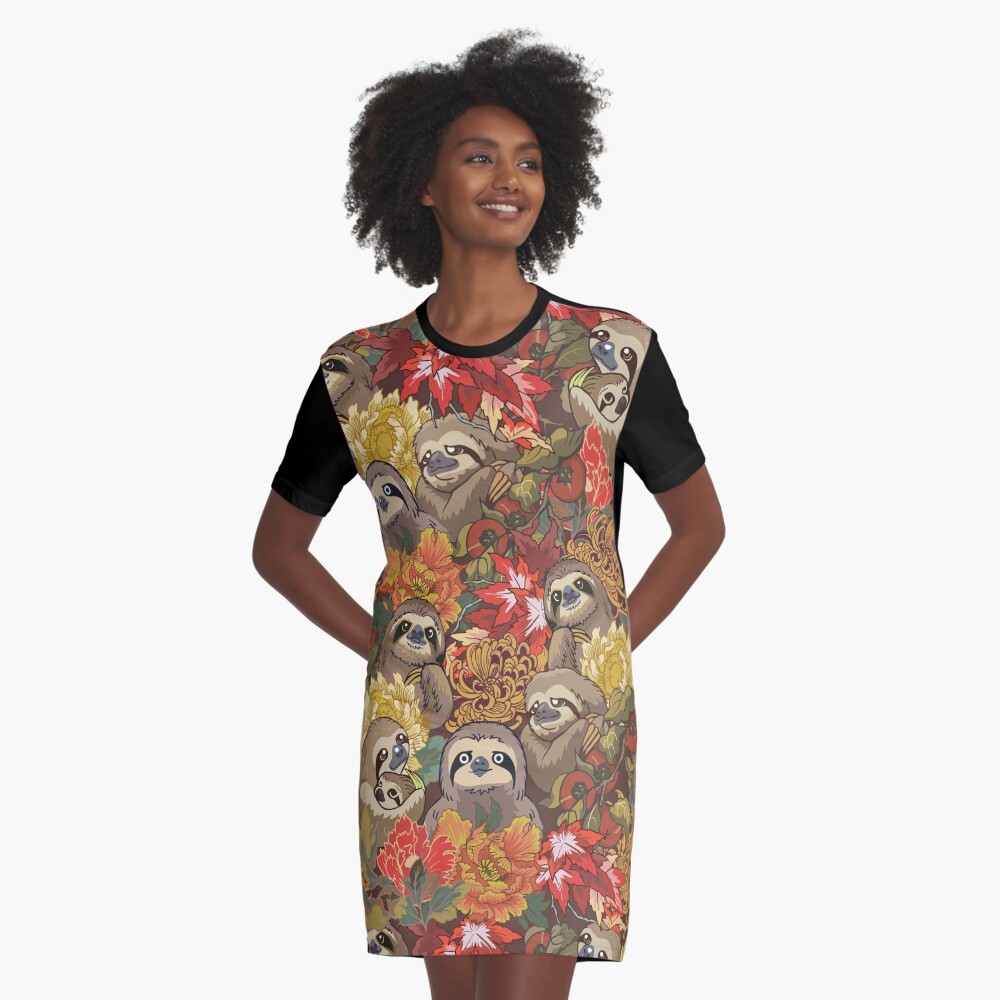 Because Sloths Autumn Graphic T-Shirt Dress