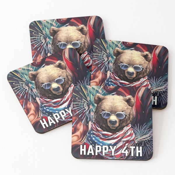 Item preview, Happy 4th of july american flag grizzly bear in sunglasses and scarf designed and sold by TomFrontierArt.