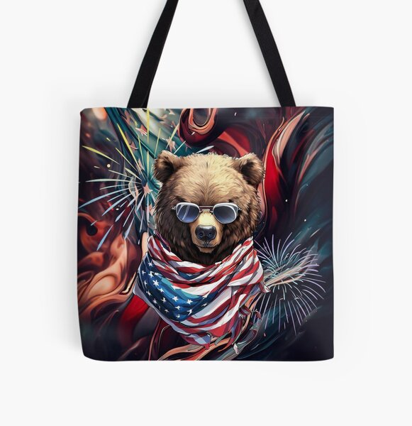 Happy 4th of july american flag grizzly bear in sunglasses