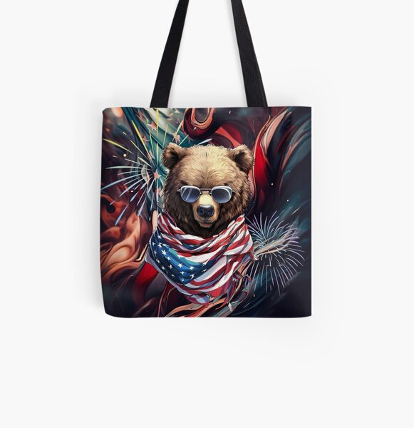 Happy 4th of july american flag grizzly bear in sunglasses