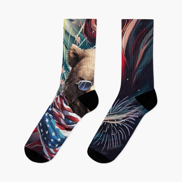 Item preview, Happy 4th of july american flag grizzly bear in sunglasses and scarf designed and sold by TomFrontierArt.