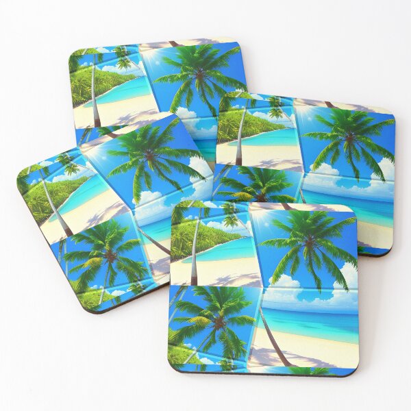 Item preview, Gorgeous geometric patchwork painting of exotic summer vacations: Blue sky Beach Sun Coconut Sand - Inspiring gift idea to escape to paradise! designed and sold by Ralek.