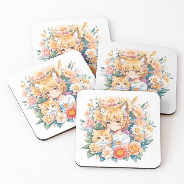 Item preview, Watercolor Whimsical Wonderland: Adorable Neko Mimi Shota Boy and a Cat designed and sold by CuteArt5639.