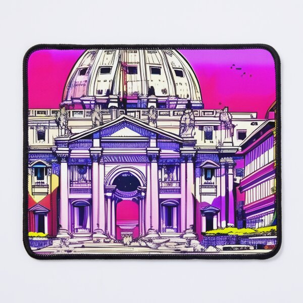 Item preview, rome, vatican, building, architecture, dome, drawing, retro, retro futuristic, futuristic, future, purple, drawing of rome in a retro futuristic way designed and sold by JAG2B.